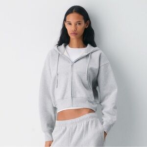 Aritzia Cozy Sweatfleece Boyfriend Boxy Zip Hoodie in Heather Chrome